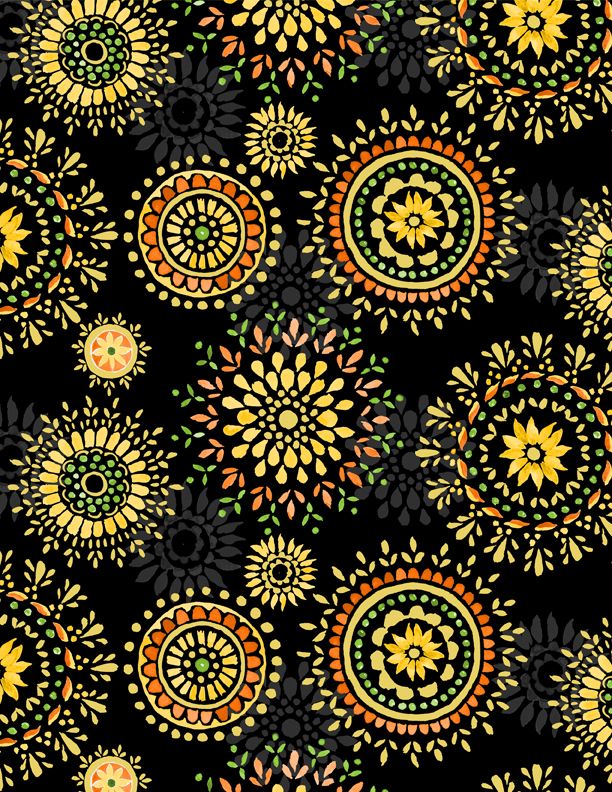 Wilmington Prints - Harvest Gold - Medallions, Black