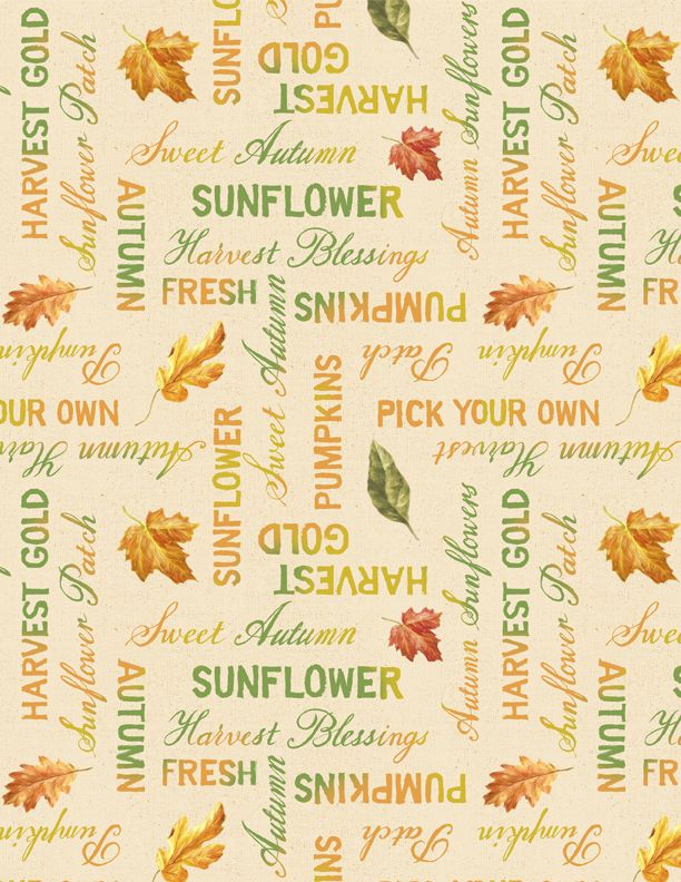 Wilmington Prints - Harvest Gold - Word Toss, Cream