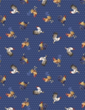 Wilmington Prints - Home to Roost - Roosters Toss, Blue