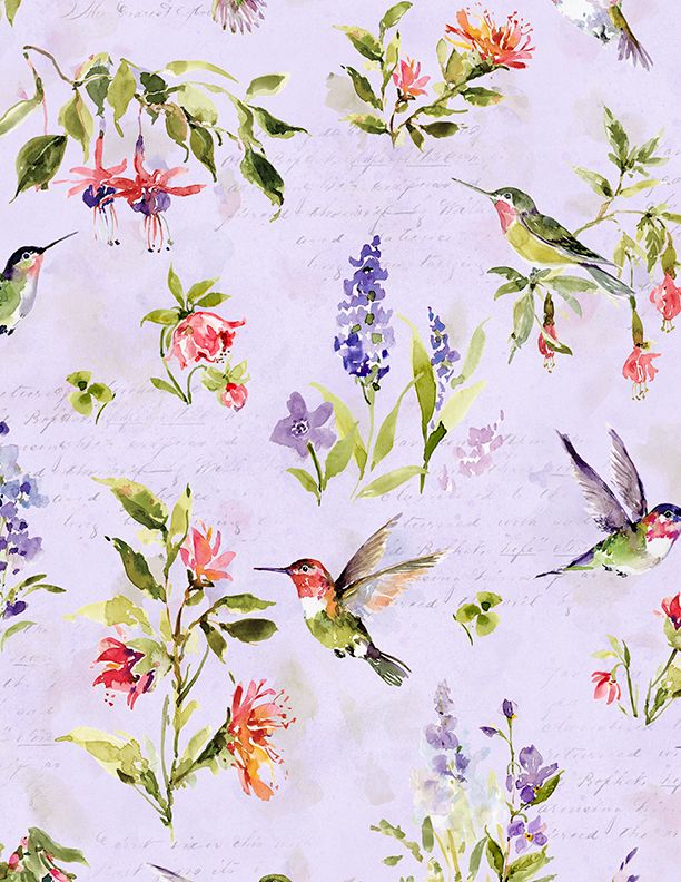 Wilmington Prints - Hummingbird Floral - Hummingbird & Floral, Purple