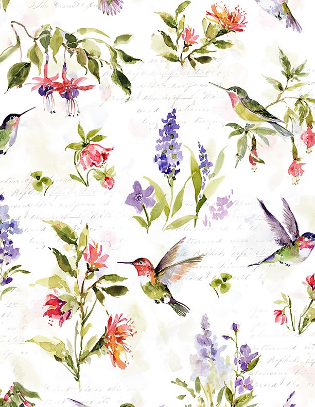Wilmington Prints - Hummingbird Floral - Hummingbird & Floral, White