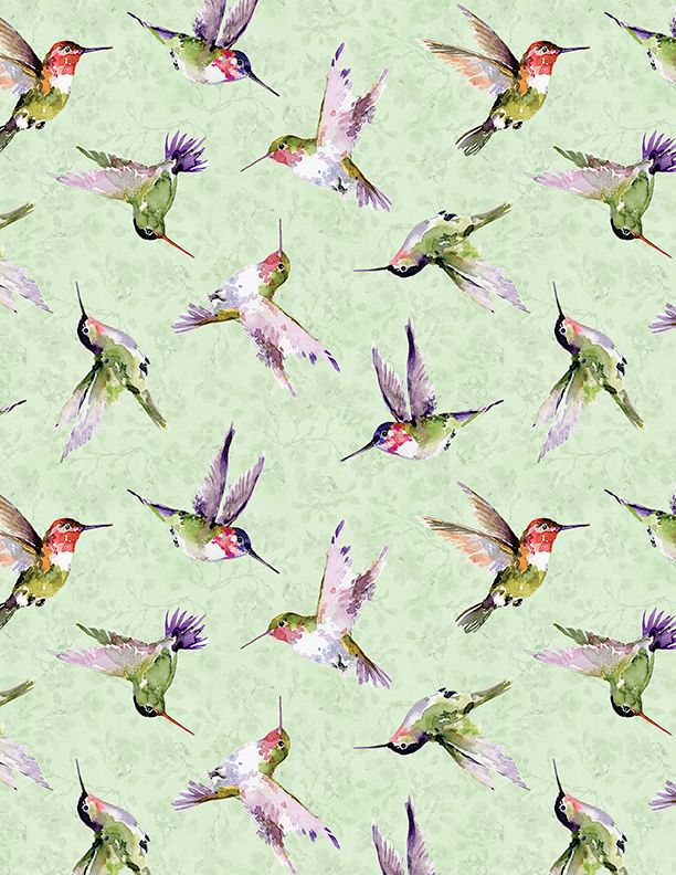 Wilmington Prints - Hummingbird Floral - Hummingbird Toss, Green
