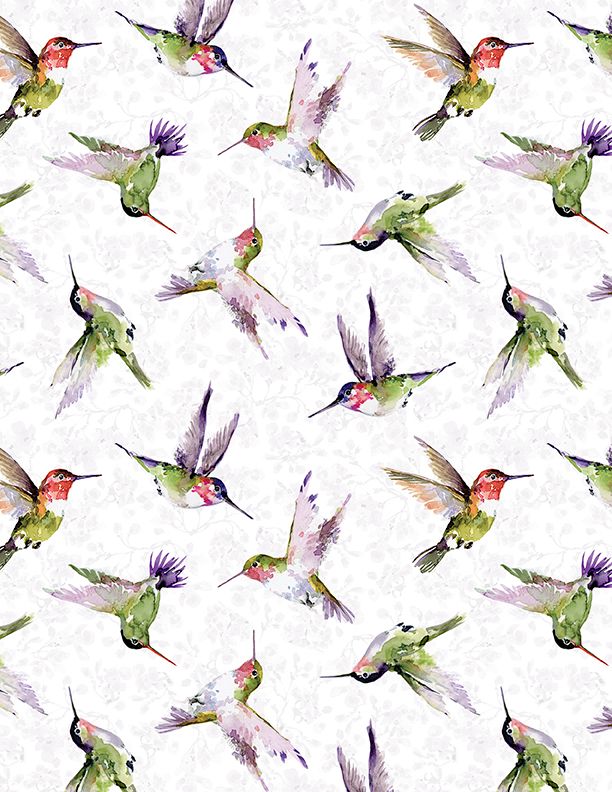 Wilmington Prints - Hummingbird Floral - Hummingbird Toss, White