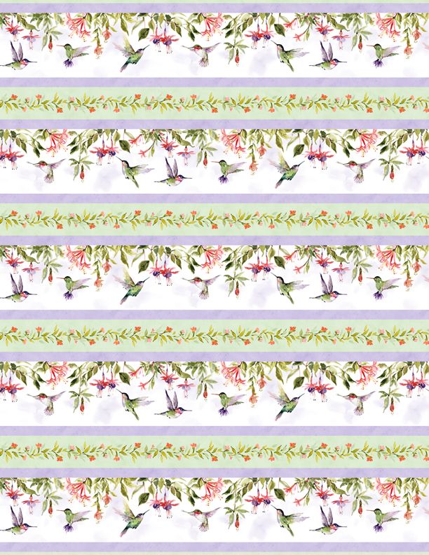 Wilmington Prints - Hummingbird Floral - Repeating Stripe, Multi