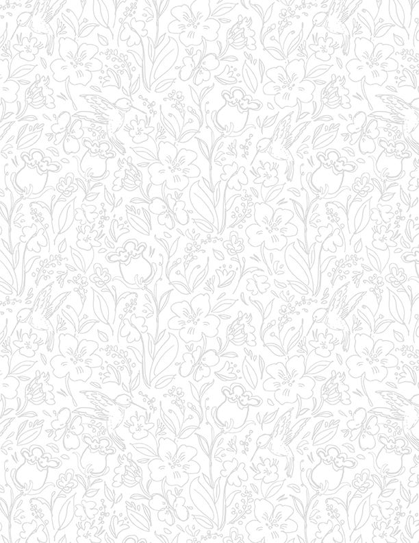 Wilmington Prints - Hummingbird Floral - Toile, White/Gray