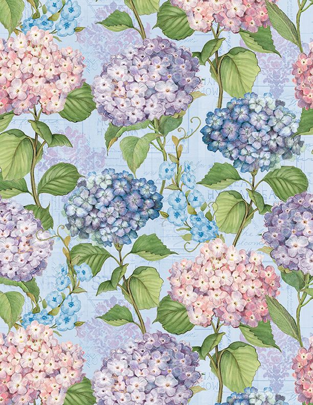 Wilmington Prints - Hydrangea Mist - Hydrangeas All Over, Blue