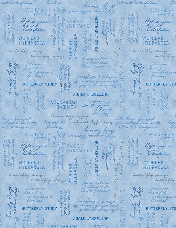 Wilmington Prints - Hydrangea Mist - Word Toss, Blue