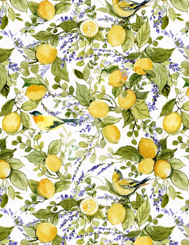 Wilmington Prints - Lavender Lemonade - Lemon Bunches, White