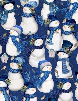 Wilmington Prints - Let it Snow-Man! - Packed Snowmen, Dark Blue