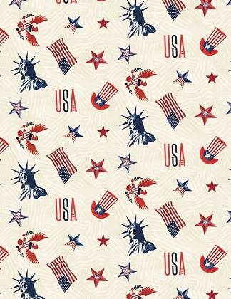 Wilmington Prints - Liberty Lane - Patriotic Toss, Cream