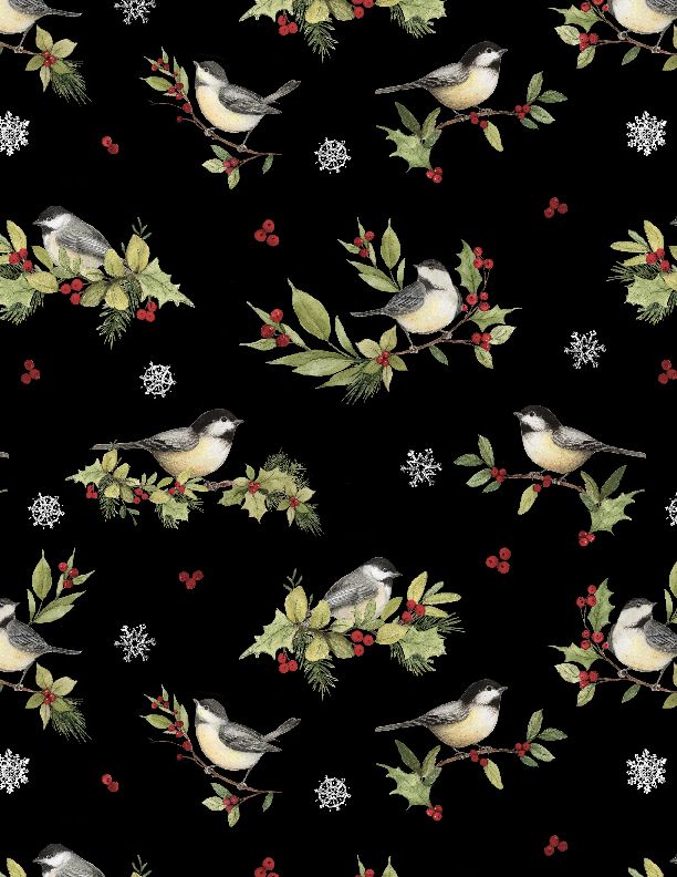 Wilmington Prints - Medley In Red - Chickadees All Over, Black