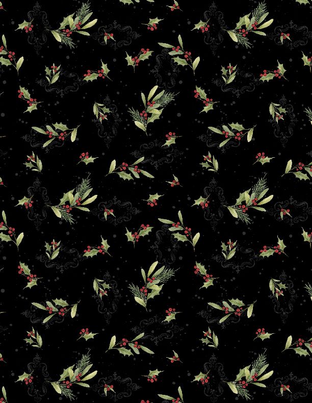 Wilmington Prints - Medley In Red - Holly Toss, Black