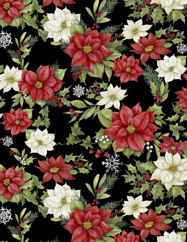 Wilmington Prints - Medley In Red - Poinsettia All Over, Black