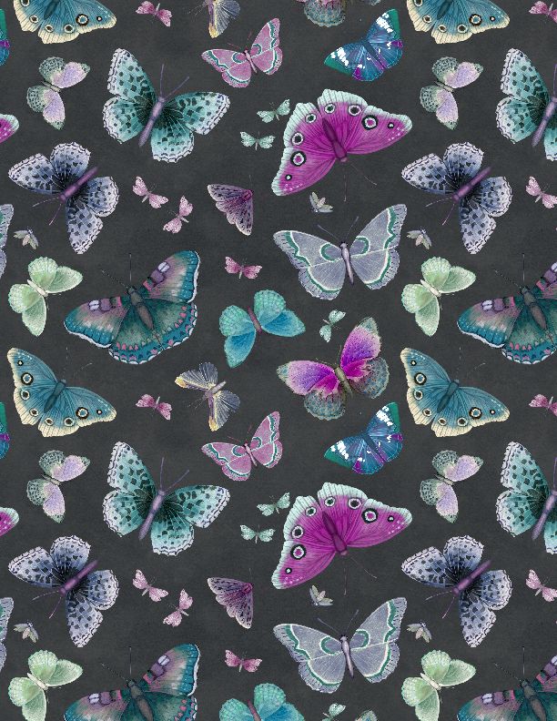 Wilmington Prints - Midnight Garden - Butterflies, Black