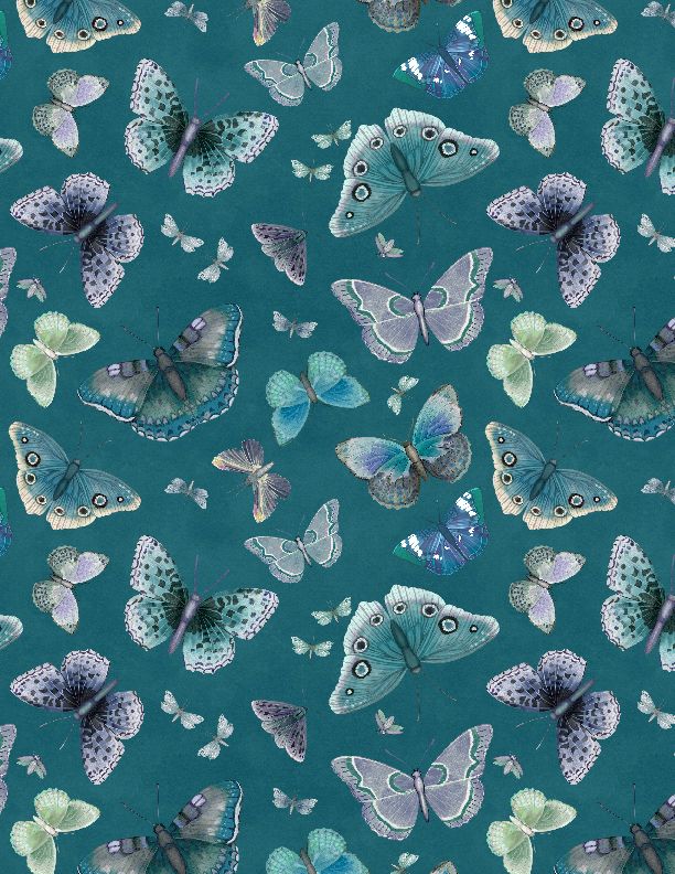 Wilmington Prints - Midnight Garden - Butterflies, Teal