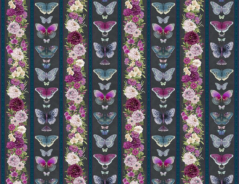 Wilmington Prints - Midnight Garden - Floral Stripe, Multi