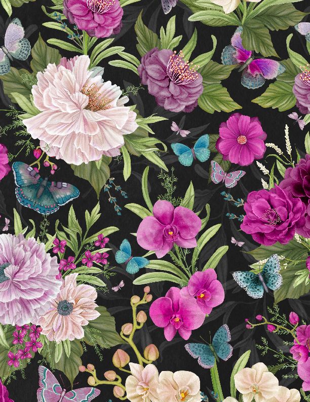 Wilmington Prints - Midnight Garden - Large Floral All Over, Black