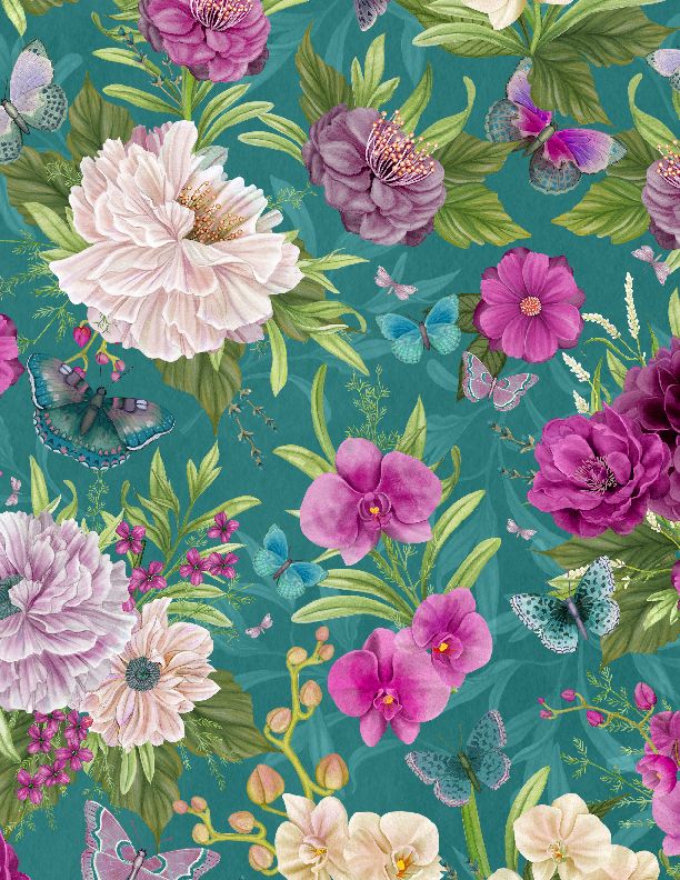 Wilmington Prints - Midnight Garden - Large Floral All Over, Teal