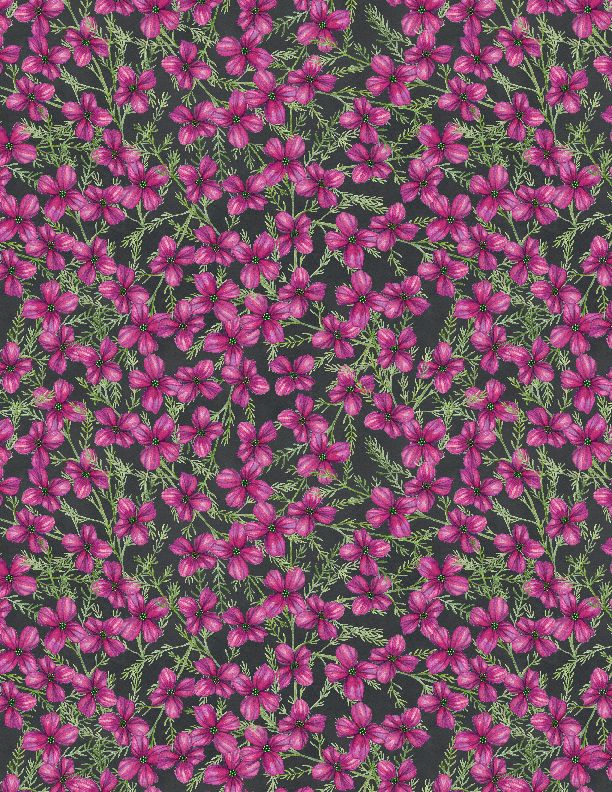 Wilmington Prints - Midnight Garden - Small Floral, Black/Purple