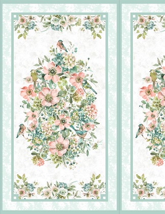 Wilmington Prints - Mint Crush - 24' Flowers & Birds Panel, Multi