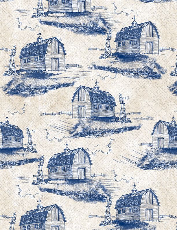 Wilmington Prints - Morning Serenade - Barn Toile, Cream/Blue