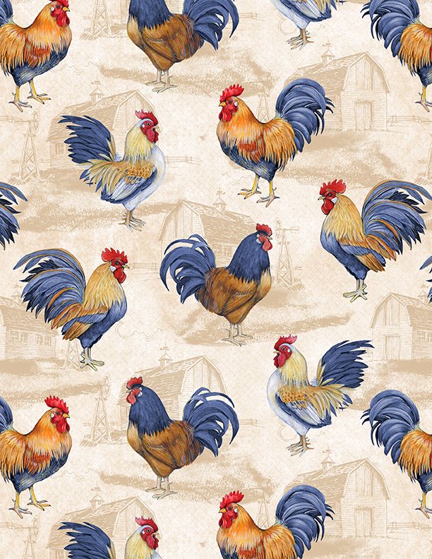Wilmington Prints - Morning Serenade - Roosters All Over, Cream