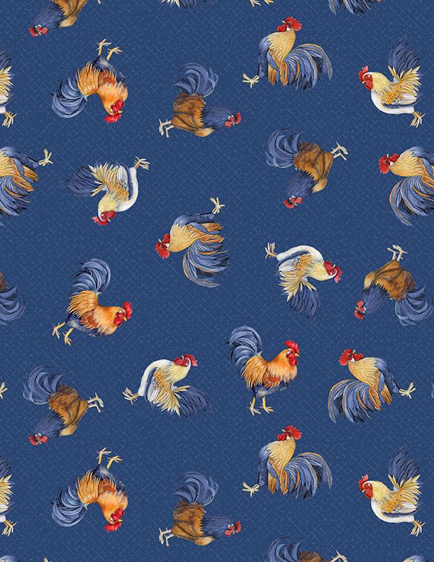Wilmington Prints - Morning Serenade - Roosters Toss, Blue