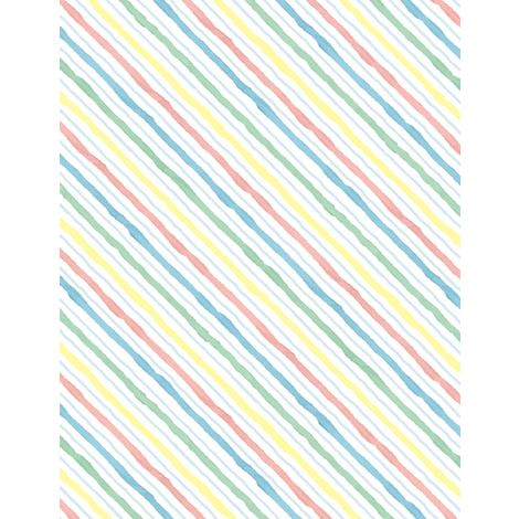 Wilmington Prints - New Friends - Multi Diagonal Stripe, White