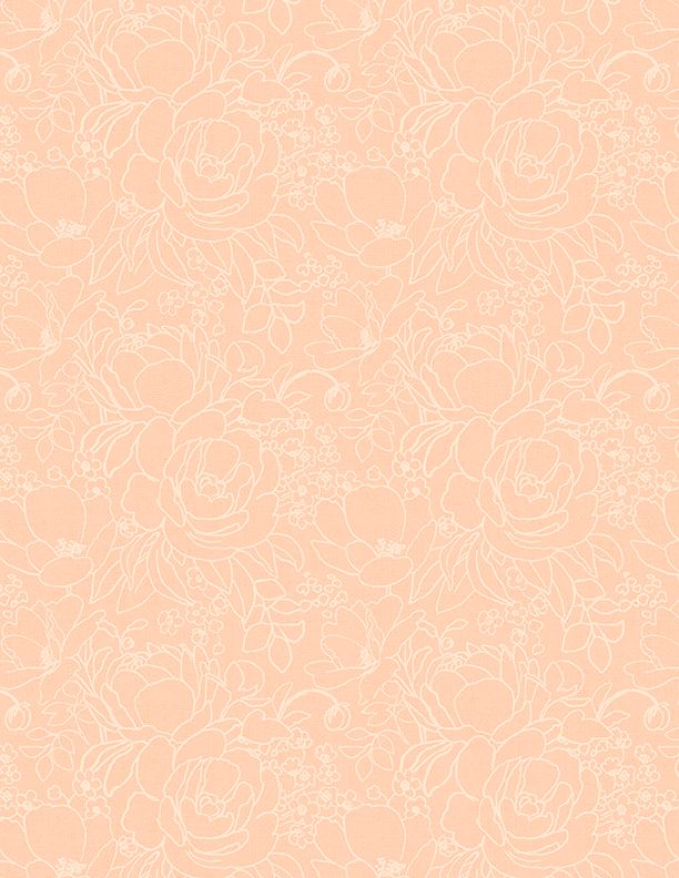 Wilmington Prints - Peach Whispers - Floral Outlines, Peach