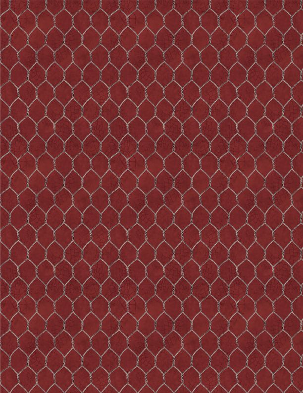 Wilmington Prints - Proud Rooster - Chicken Wire, Red