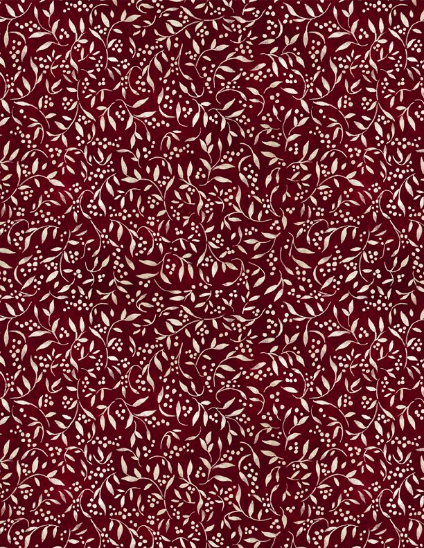 Wilmington Prints - Proud Rooster - Leaf And Berries Toss, Burgundy