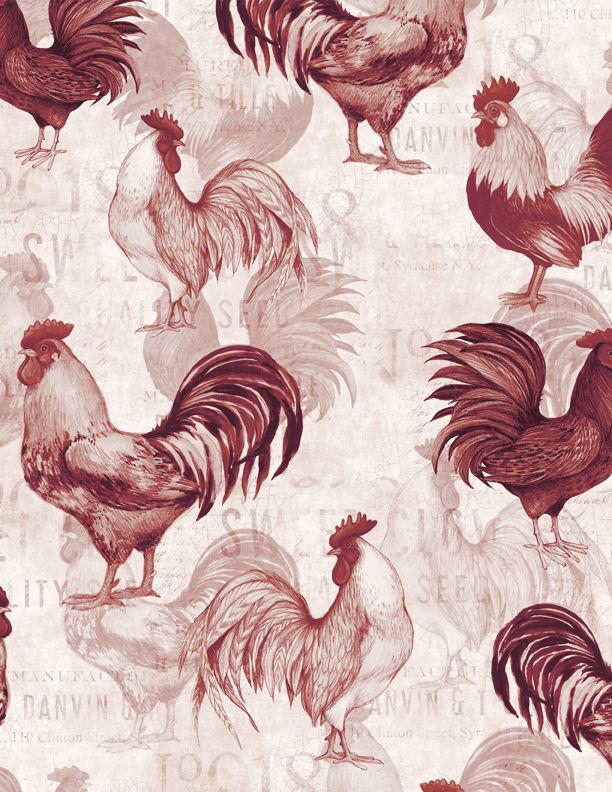 Wilmington Prints - Proud Rooster - Rooster All Over, Ivory/Red