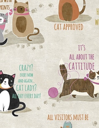 Wilmington Prints - Purrfect Partners - Cats & Phrases All Over, Cream