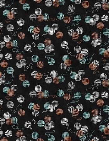 Wilmington Prints - Purrfect Partners - Yarnball Toss, Black