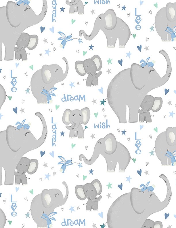 Wilmington Prints - Safari Lullaby - Elephant All Over, White