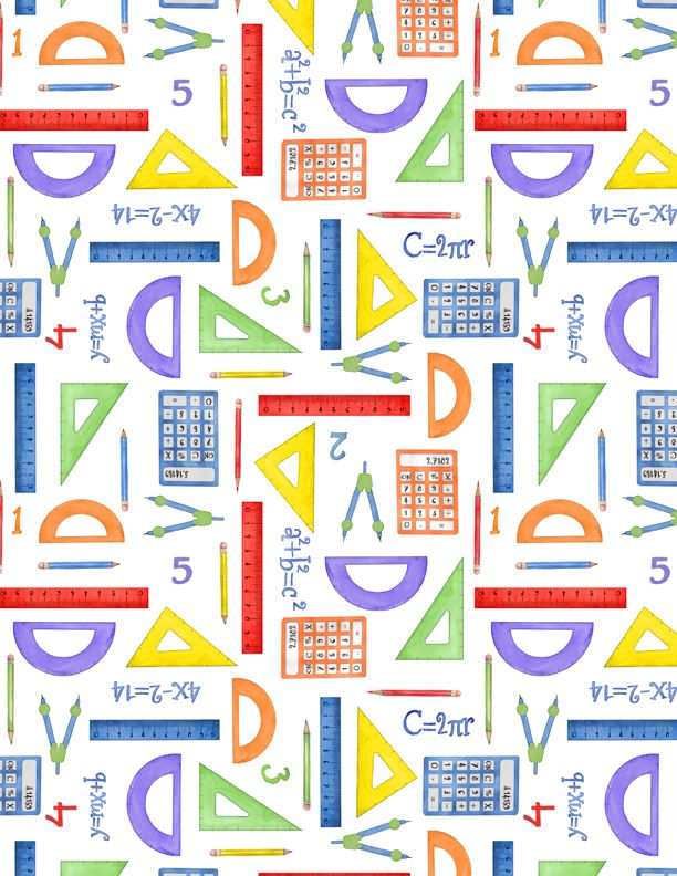 Wilmington Prints - School Is Cool - Math Supplies, White