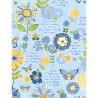 Wilmington Prints - Sing Your Song - Flowers & Sentiments, Blue