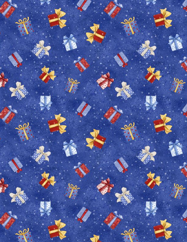 Wilmington Prints - Snow What Fun - Present Toss, Dark Blue