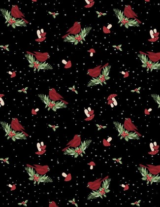 Wilmington Prints - Snowy Gnomies - Cardinals, Black