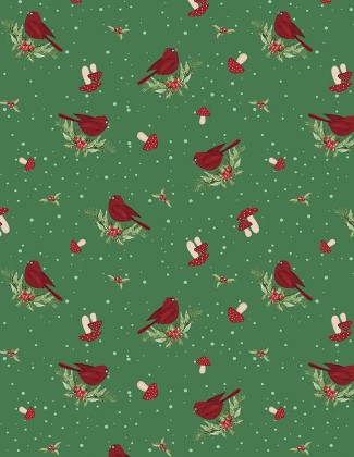 Wilmington Prints - Snowy Gnomies - Cardinals, Green