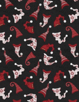 Wilmington Prints - Snowy Gnomies - Hat Toss, Black