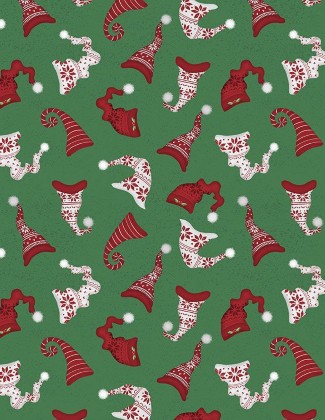Wilmington Prints - Snowy Gnomies - Hat Toss, Green
