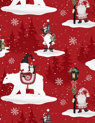 Wilmington Prints - Snowy Gnomies - Scenic Gnomies, Red