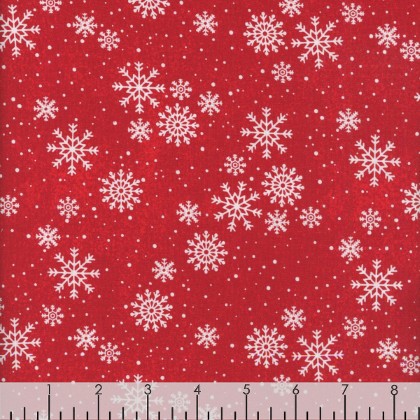 Wilmington Prints - Snowy Gnomies - Snowflakes, Red