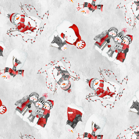 Wilmington Prints - Snowy Tidings - Large All Over Snowmen, Gray
