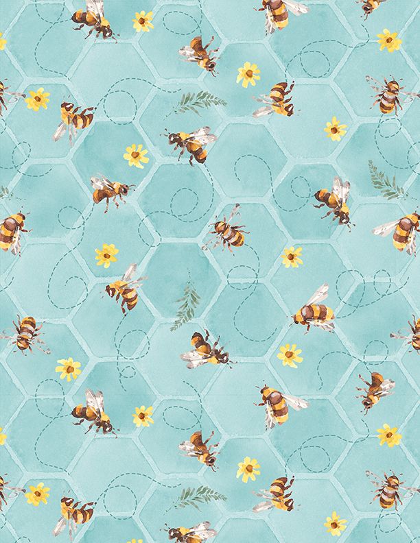 Wilmington Prints - Sunflower Sweets - Bee Toss, Teal