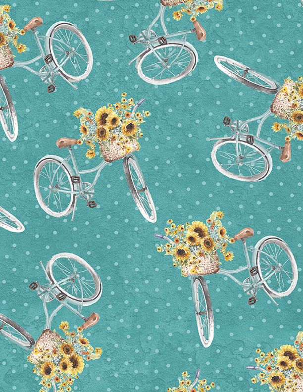 Wilmington Prints - Sunflower Sweets - Bicycle Toss, Teal