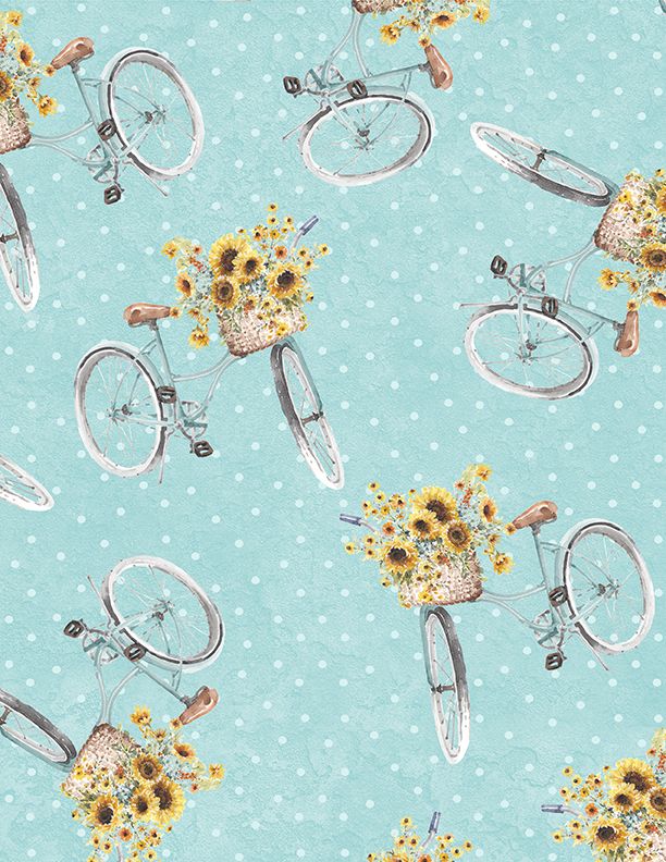 Wilmington Prints - Sunflower Sweets - Bicyle Toss, Light Teal