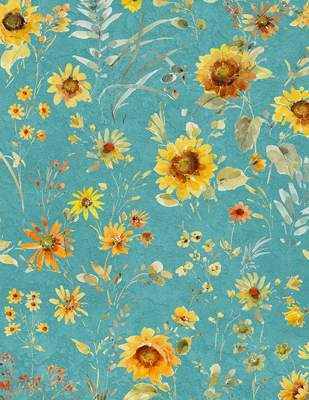 Wilmington Prints - Sunflower Sweets - Flowers All Over, Teal