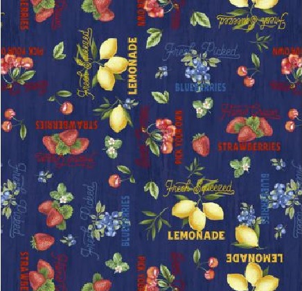Wilmington Prints - The Berry Best - Fruit Labels Allover, Navy